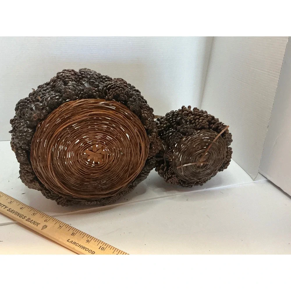 Pinecone Nesting Baskets Set Rustic Woodland Cabin Decor Small Med